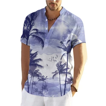Мужская Гавайская рубашка, топ с коротким рукавом, Кокосовая графическая одежда, Уличная одежда, Футболка с V-образным вырезом, Летние мужские рубашки 5xl