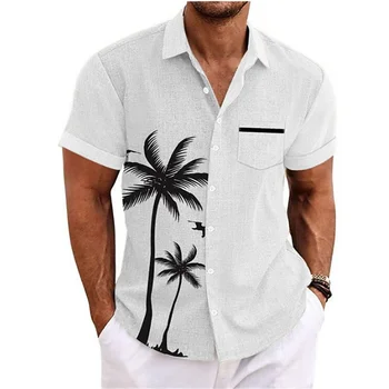 Мужская рубашка с карманами, Летняя Гавайская рубашка с принтом Кокосовой пальмы, 6 цветов, Уличная Одежда с коротким рукавом, Спортивная мода, Рубашка больших размеров