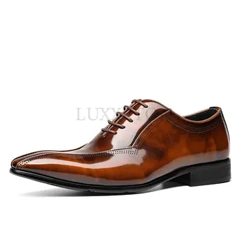 Мужские Модельные Итальянские туфли из натуральной кожи с острым Носком; Модные Свадебные деловые туфли с Перфорацией типа 