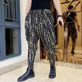 Мужские свободные повседневные шаровары Золотисто-черного цвета с бронзовым принтом, Карго в стиле хип-хоп, длинные модные брюки для ночного клуба