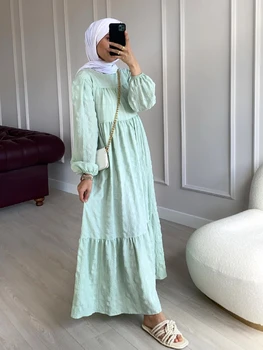 Мусульманское платье Женская Абайя Дубай Турция Исламский Халат Арабская Длинная Джелаба Femme Musulman Abayas Платья для Женщин Кафтан Никаб 2021