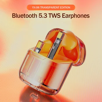 Наушники Bluetooth 5.3 TWS наполовину в ухе Оранжевые Прозрачные гарнитуры Наушники с шумоподавлением Smart Calling для Xiaomi Huawei