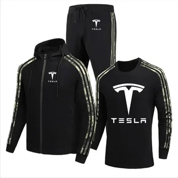 Повседневные мужские куртки с логотипом автомобиля Tesla, весенне-осенний хлопковый высококачественный мужской пиджак + свитер + брюки, костюм-тройка