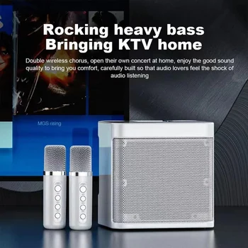 Портативные Караоке-колонки Bluetooth и двойной микрофон мощностью 20 Вт, микрофон для воспроизведения беспроводных басов, пение на открытом воздухе, Домашний KTV Стерео