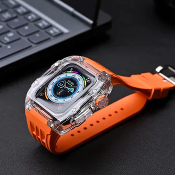 Ремешок Для Смарт-часов Apple Watch 7 с Прозрачной Модифицированной Оболочкой и Пряжкой-бабочкой Из Фторопластика 44/45 мм