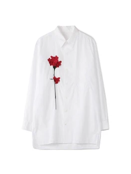 Рубашки с вышивкой в виде цветка гвоздики yohji yamamotos, мужские топы Унисекс, мужские белые рубашки для женской одежды