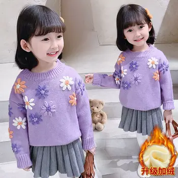 Свитер для девочек Осень-зима 2022, Новый детский утолщенный свитер, термосвитерка в стиле принцессы, Осень, супертолстый