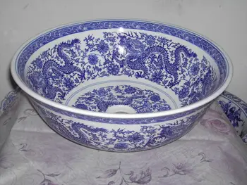 Синяя и белая керамическая раковина для ванной комнаты ручной работы фабрики Цзиндэчжэнь