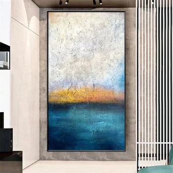 Современная абстрактная ручная роспись маслом на холсте, картина с синей и золотой текстурой, настенное художественное украшение для дома, дивана в гостиной