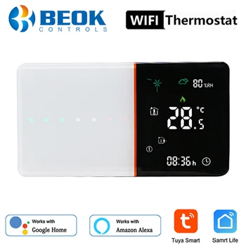 Умный Wifi-термостат Beok Tuya для электрического / водяного подогрева пола, регулятор температуры в доме, сенсорный экран, работа с Alexa