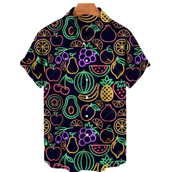 Унисекс 2022 Веселые Летние Гавайские Рубашки Фрукты 3d Ананас Арбуз Мужские Рубашки Топы с короткими рукавами Повседневная Модная Свободная рубашка