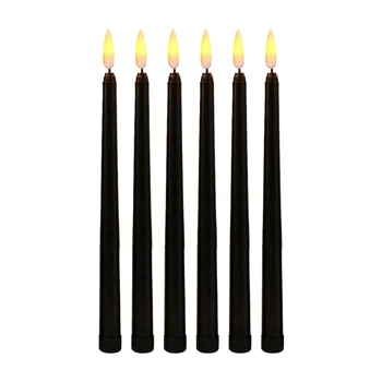 Упаковка из 18 черных светодиодных свечей на День рождения, желтые беспламенные мерцающие светодиодные свечи на Хэллоуин на батарейках