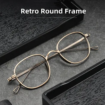 Фирменные дизайнерские Оригинальные Титановые оптические очки в полной оправе Для мужчин, сверхлегкие Ретро Круглые очки для близорукости по рецепту для женщин, очки