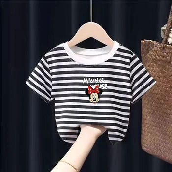 Футболки Disney Kawaii с Минни Маус, Детская футболка от 2 до 12 лет, Топы для девочек, Детская одежда с короткими рукавами, Летняя футболка