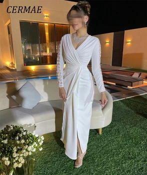 Элегантное шифоновое вечернее платье CERMAE с V-образным вырезом и высоким разрезом, длинные белые вечерние платья трапециевидной формы для женщин 2023 г.